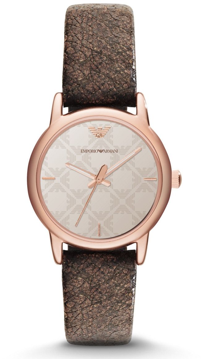 Emporio Armani Classic Women`s Rose Gold Dial Leather Band Watch - AR1813